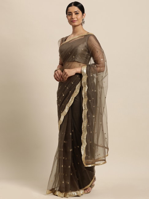 Janasya Grey Embellished Saree With Unstitched Blouse Price in India