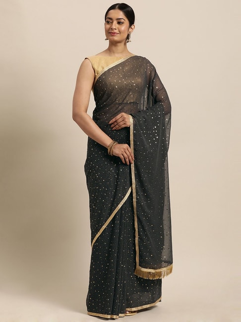 Janasya Grey Embroidered Saree With Unstitched Blouse Price in India
