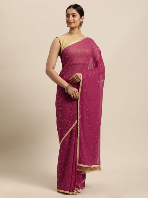 Janasya Pink Embroidered Saree With Unstitched Blouse Price in India