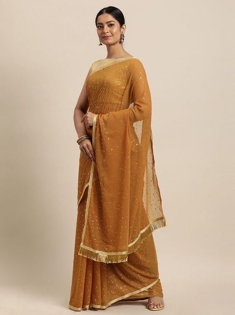 Janasya Yellow Embroidered Saree With Unstitched Blouse Price in India