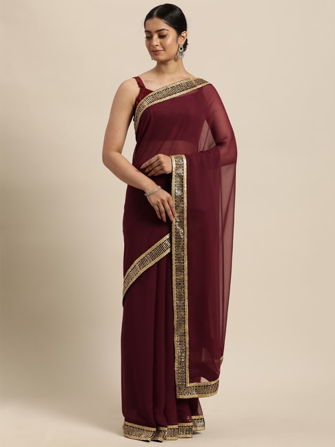 Janasya Maroon Saree With Unstitched Blouse Price in India