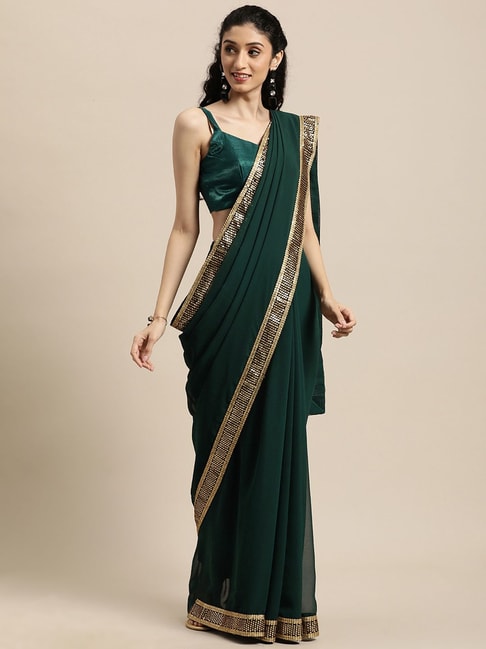 Janasya Green Saree With Unstitched Blouse Price in India