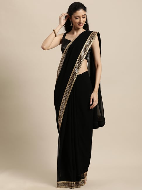 Janasya Black Saree With Unstitched Blouse Price in India