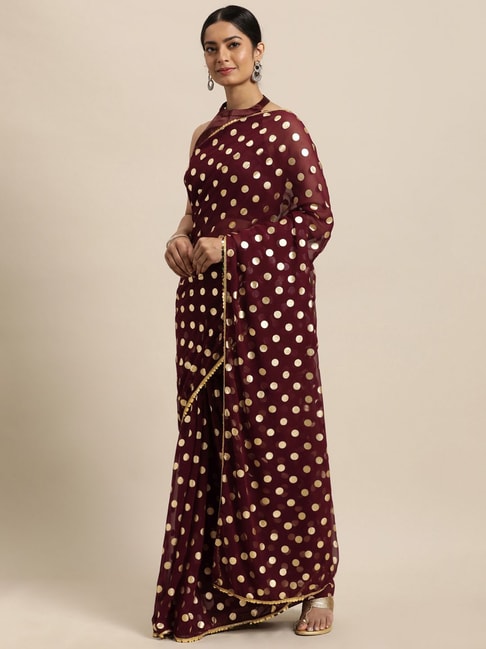 Janasya Maroon Printed Saree With Unstitched Blouse Price in India