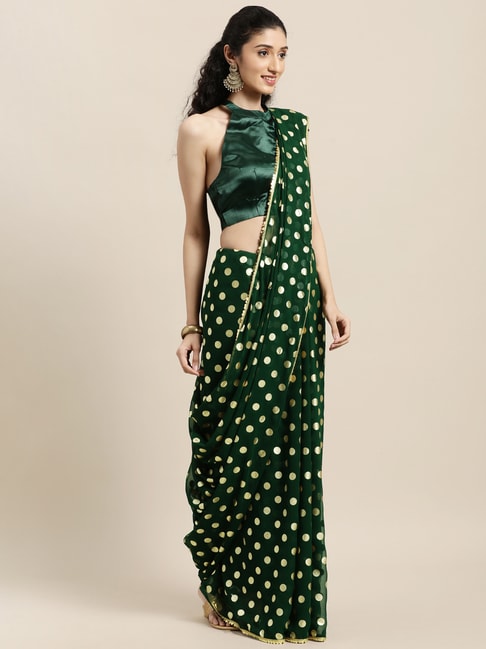 Janasya Green Printed Saree With Unstitched Blouse Price in India