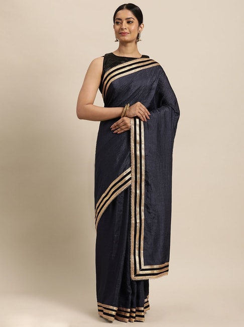 Janasya Blue Saree With Unstitched Blouse Price in India