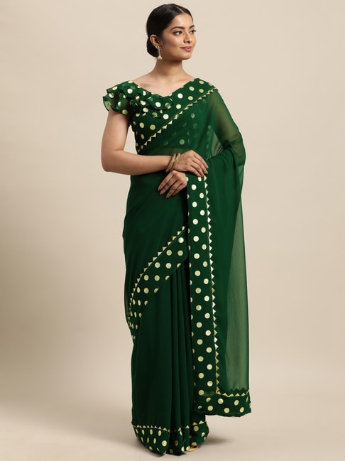 Janasya Green Printed Saree With Unstitched Blouse Price in India