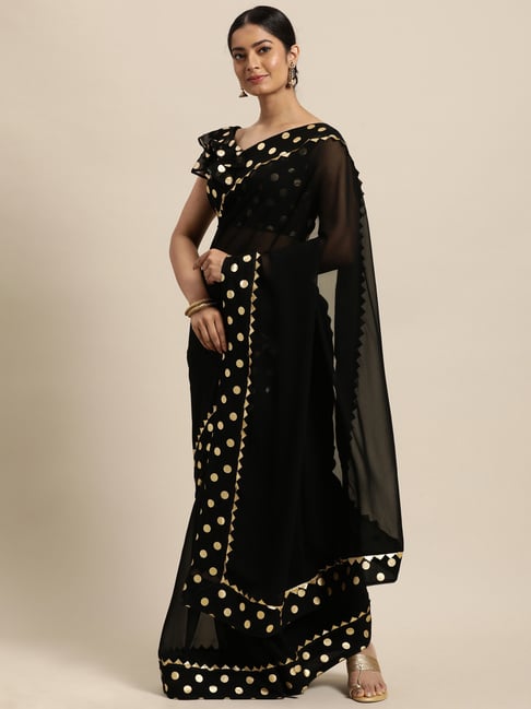 Janasya Black Printed Saree With Unstitched Blouse Price in India