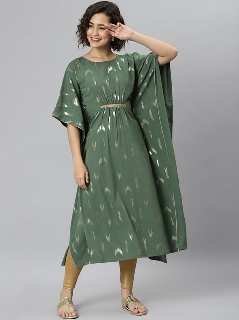 Janasya Green Printed Straight Kaftan Price in India