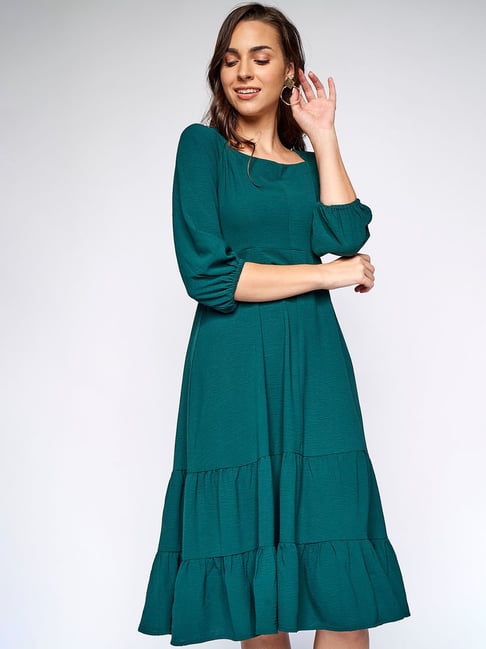 AND Green Textured Dress Price in India