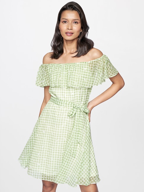 AND Sage Green Checks Dress Price in India