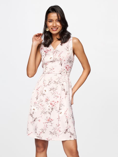 AND Light Pink Floral Print Dress Price in India