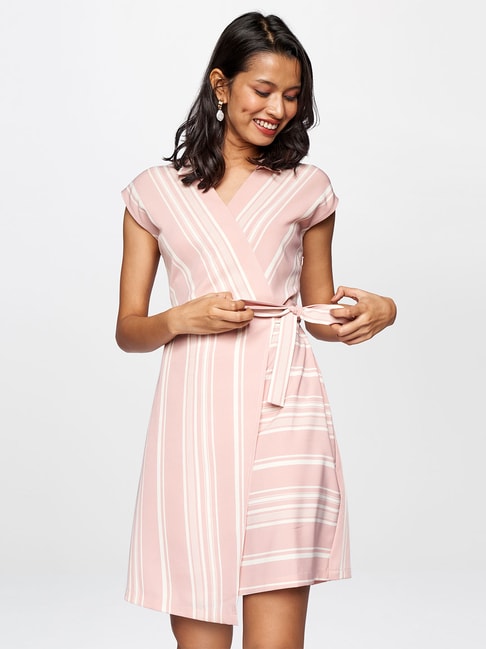 AND Pink & White Striped Dress Price in India