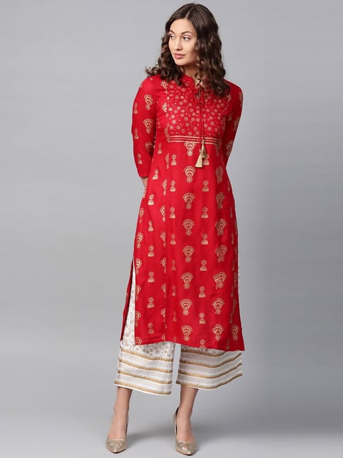 Anubhutee Maroon & White Printed Kurta Palazzo Set Price in India