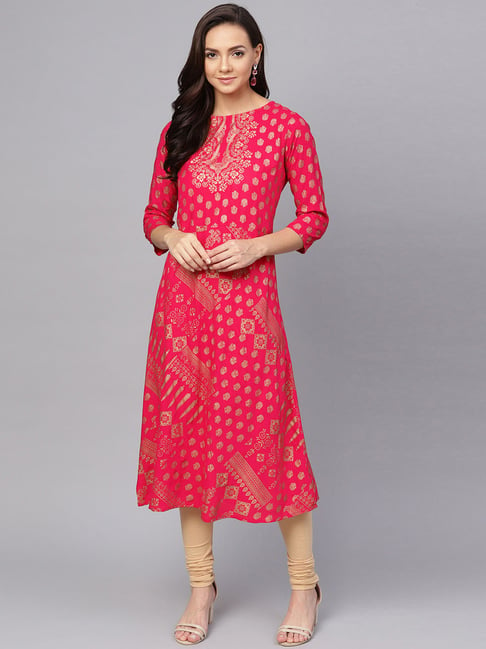 Anubhutee Pink Printed A Line Kurta Price in India