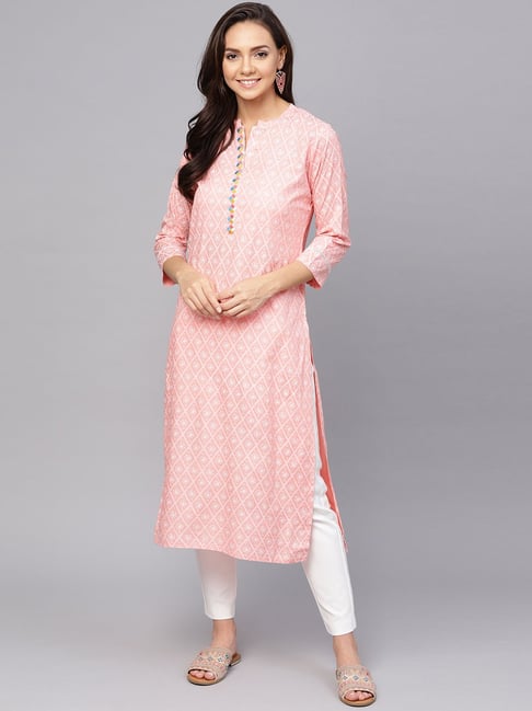 Anubhutee Peach Embroidered Straight Kurta Price in India