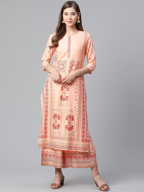 Anubhutee Peach Printed Kurta Palazzo Set Price in India