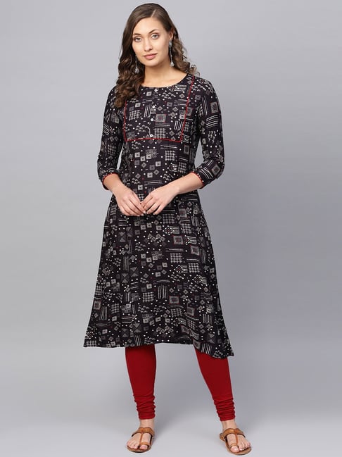 Anubhutee Black Printed A Line Kurta Price in India