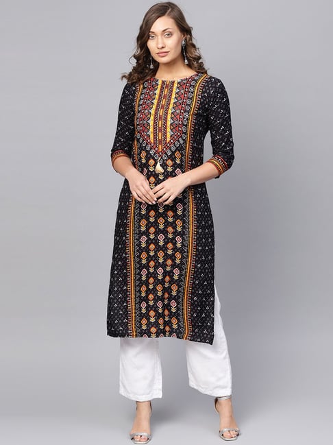 Anubhutee Black Printed Straight Kurta Price in India