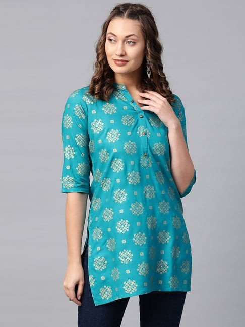 Anubhutee Turquoise Printed Straight Kurti Price in India