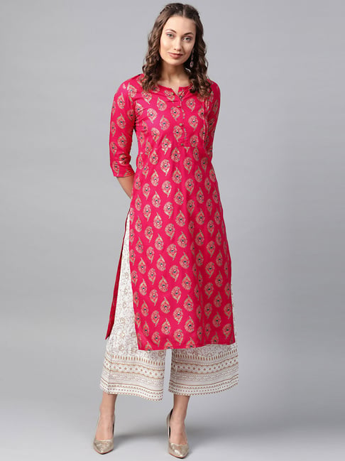 Anubhutee Pink Printed Straight Kurta Price in India