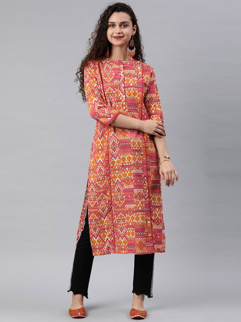 Anubhutee Pink Printed Straight Kurta Price in India