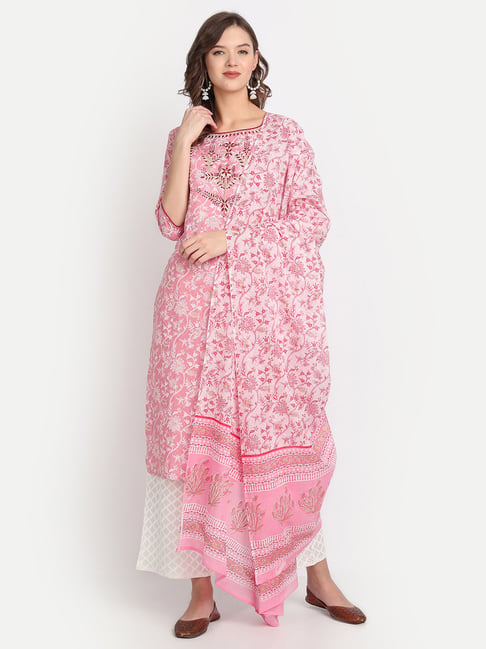 White Embroidered Kurta Palazzo Set 