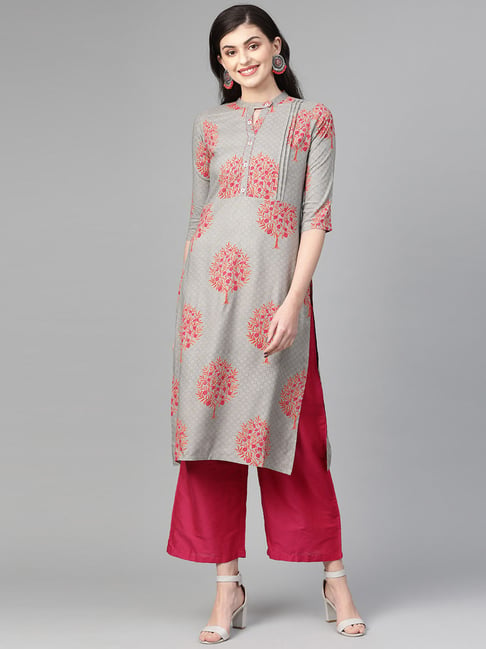 Anubhutee Grey Printed Straight Kurta Price in India