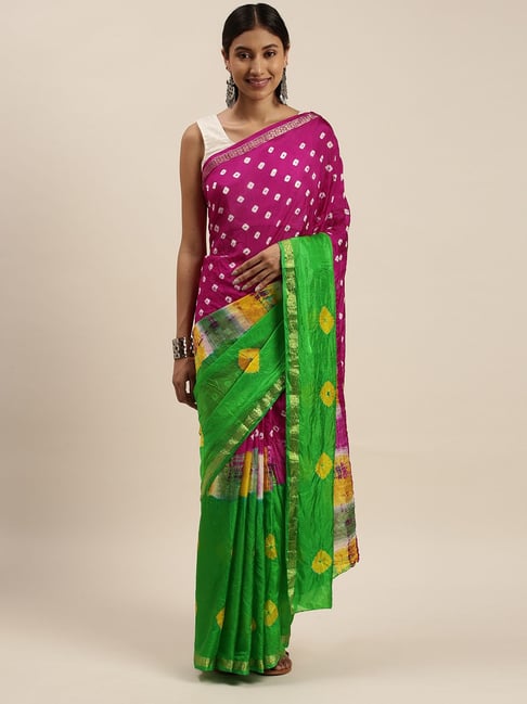 Geroo Jaipur Pink Hand Dyed Bandhani Saree