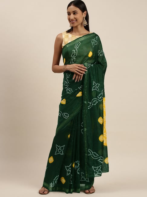 Buy Deep Green Saree In Silk With Bandhani Print And Handwoven Brocade  Floral Embroidery KALKI Fashion India