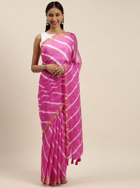 Geroo Jaipur Pink Hand Dyed Leheriya Saree