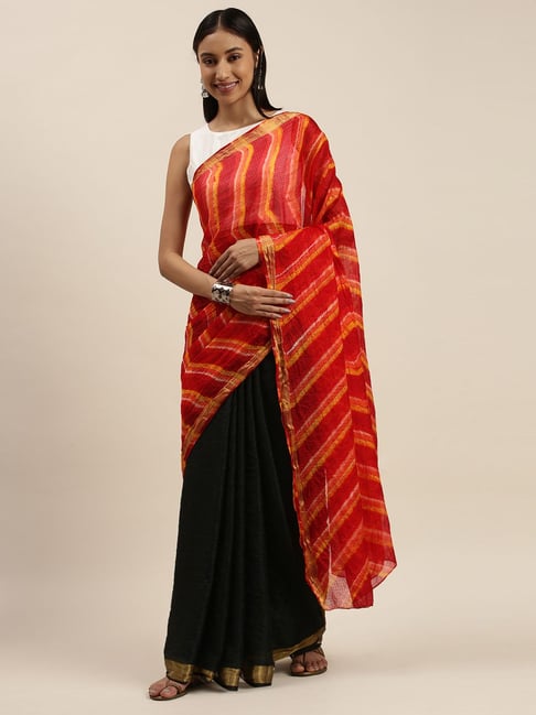 Geroo Jaipur Black Printed Saree With Blouse Price in India