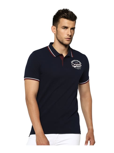 Jack & Jones Navy Slim Fit Polo T-Shirt