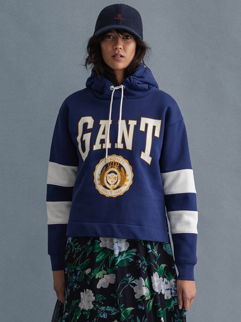 Buy GANT Blue Full Sleeves Hooded Sweatshirt for Women's Online
