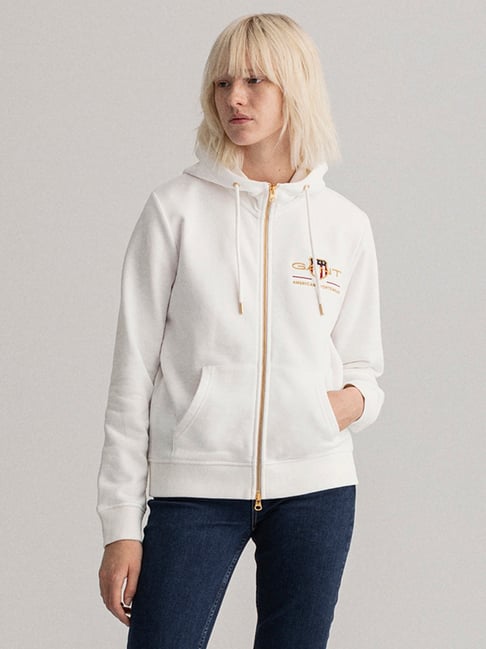 Buy GANT White Full Sleeves Hooded Sweatshirt for Women's Online