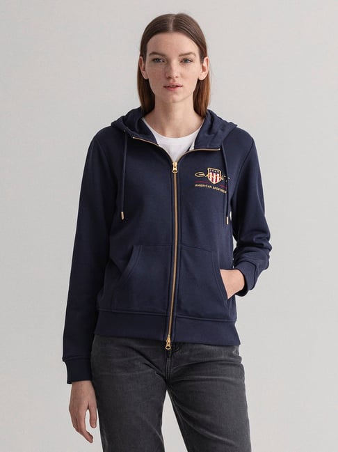 Buy GANT Navy Full Sleeves Hooded Sweatshirt for Women's Online - Main Image