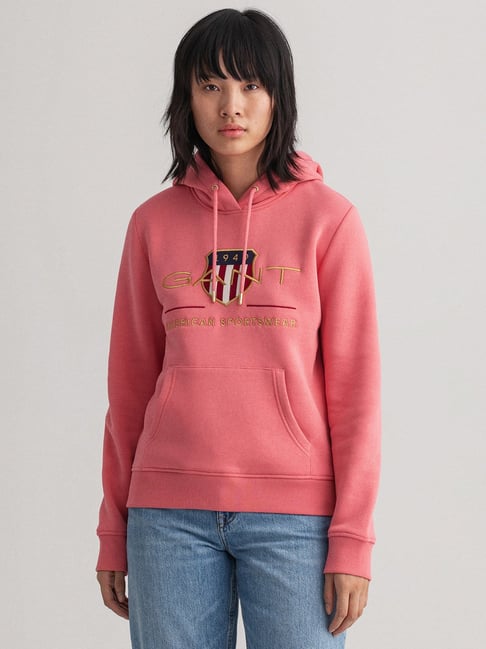 Buy GANT Peach Full Sleeves Hooded Sweatshirt for Women's Online