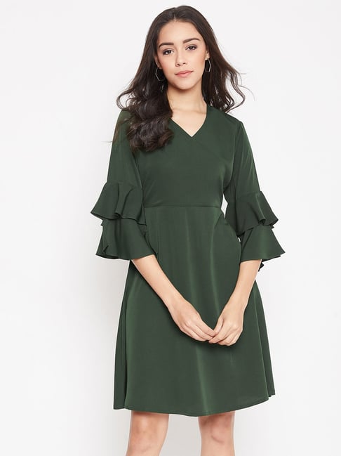 SHEIN Modely Bell Sleeve Layered Ruffle Hem Guipure Lace Dress | SHEIN USA