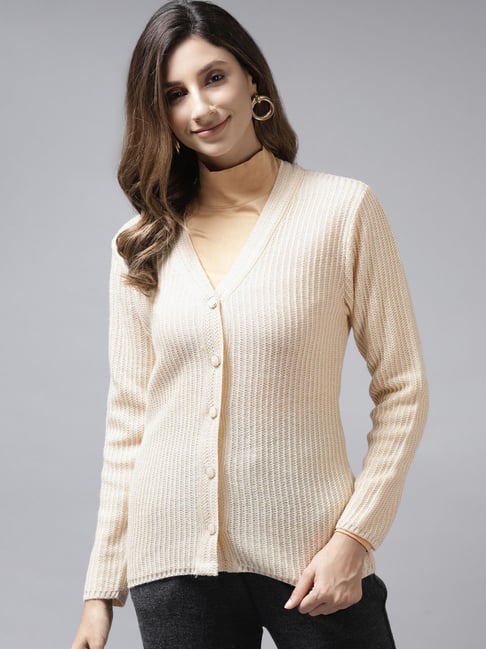 Cayman Beige Self Design Cardigan