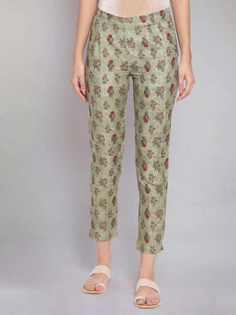 Buy W Smoke Green Floral Print Slim Pants for Womens Online  Tata CLiQ