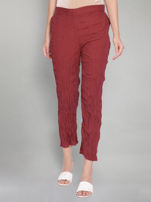 W Brick Red Solid Parallel Pants