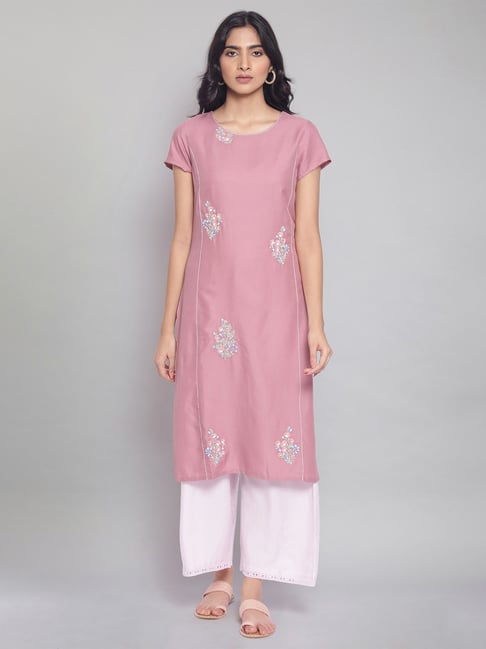 W Pink Embroidered Kurta Price in India