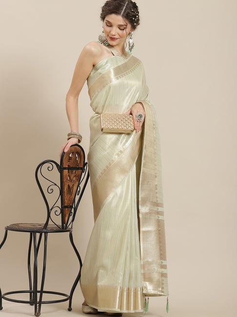 Aks Pista Green Saree Without Blouse Price in India