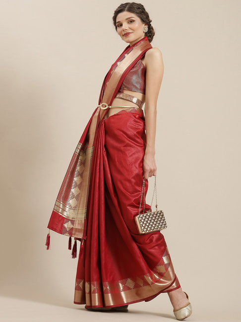 Aks Red Saree Without Blouse Price in India
