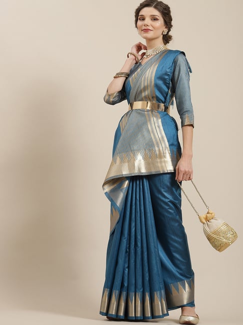 Aks Blue Saree Without Blouse Price in India