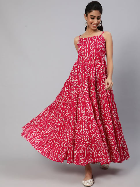 Aks Pink Printed Maxi Dress