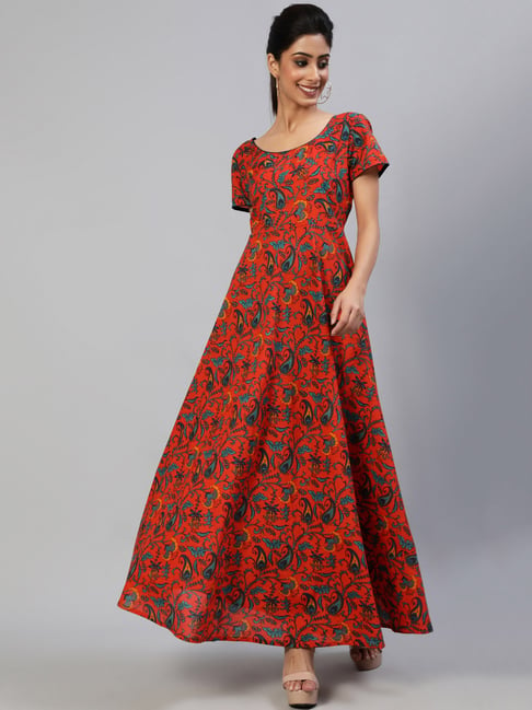 Aks Red Printed Maxi Dress Price in India