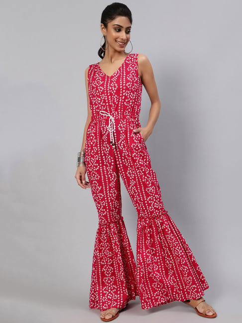 Aks Pink Printed Jumpsuit