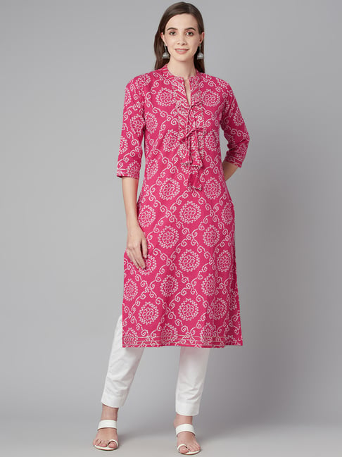Divena Pink Cotton Printed Straight Kurta-picture-41