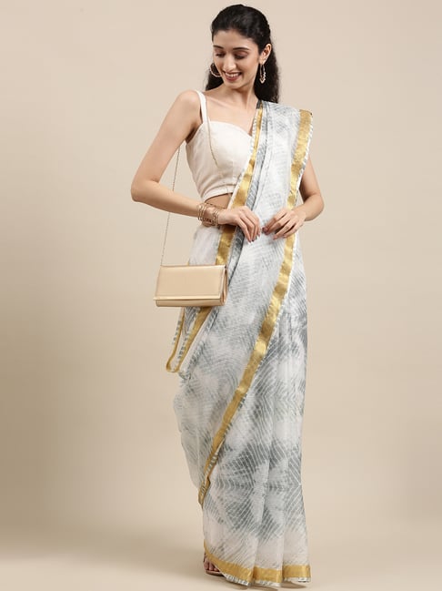 Geroo Jaipur Grey Printed Saree With Unstitched Blouse Price in India